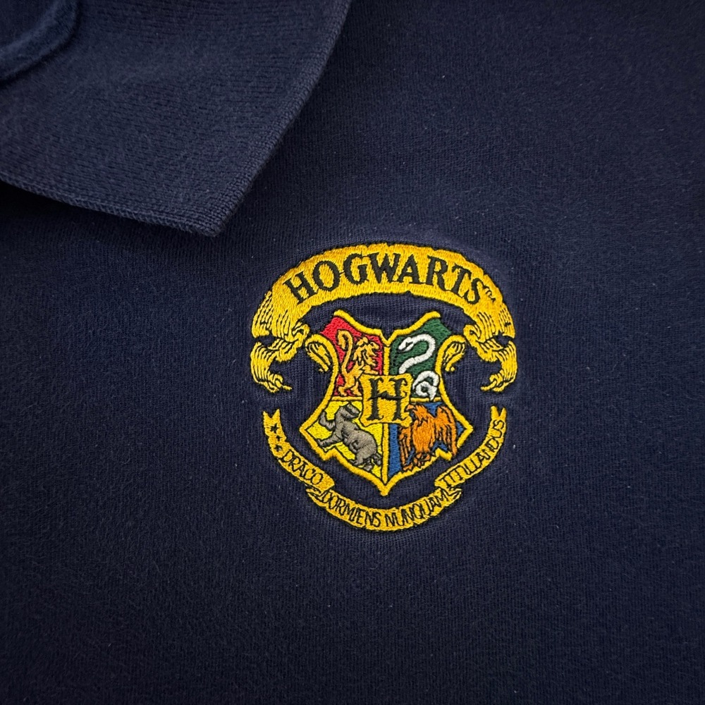 Harry Potter Hogwarts Polo Shirt Men XXXL Blue Vintage Embroidered Crest Warner - Picture 4 of 11